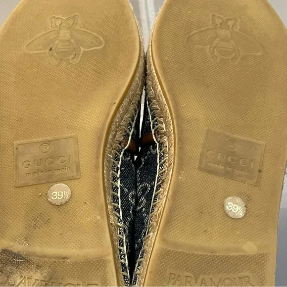 EUC Gucci Sz IT 39.5/US 8.5 GG Blue Denim Leather Espadrilles Flats Shoes Auth! - Picture 10 of 11